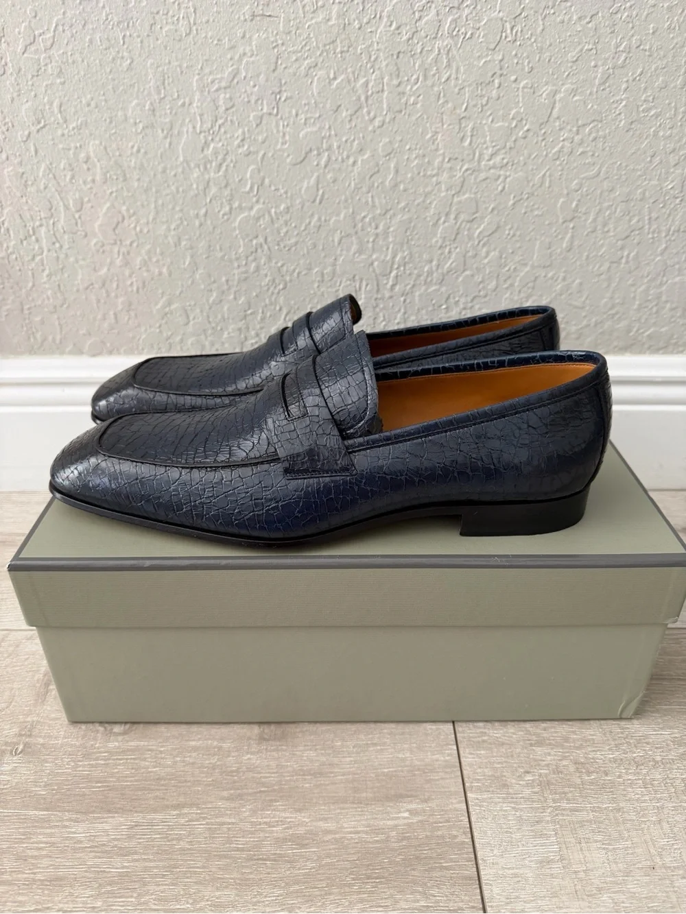 Men's 11.5 tom ford Dark Teal Croc-Embossed Penny Loafers